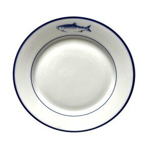 (1) 10 Strawberry Street 7.5" Dessert Plate‎ Fish/Salmon Pattern White Navy Blue